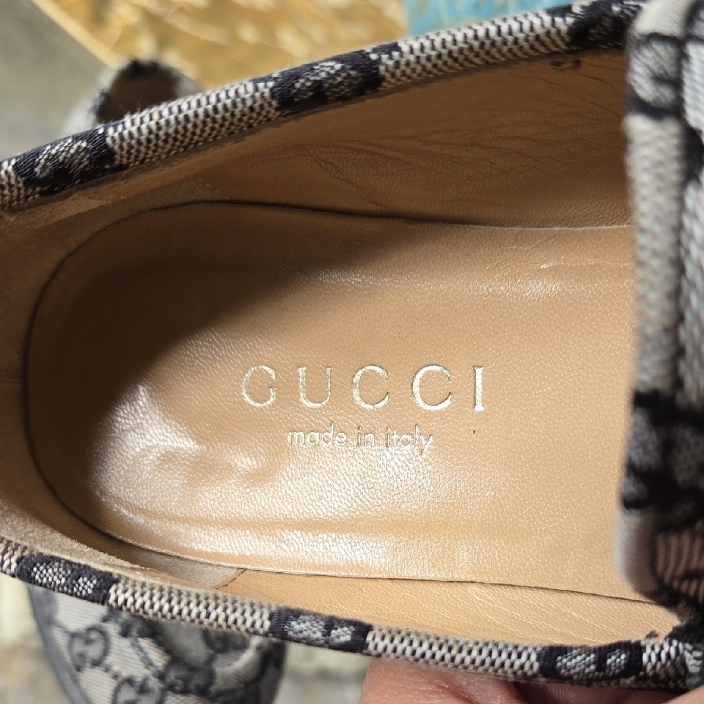 Gucci Gray and Black Monogram Loafers - Picture 3 of 17